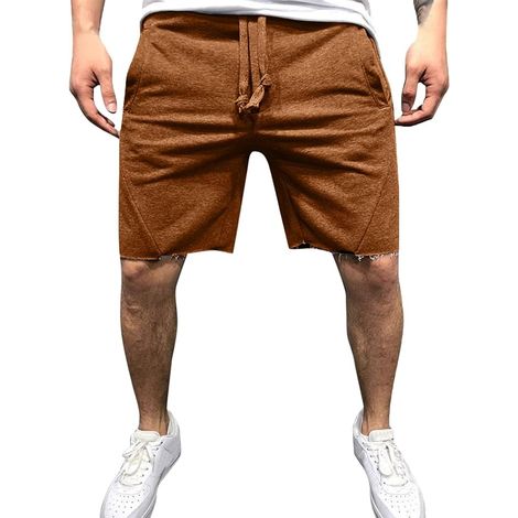 Short Homme Été Stretch Mélange Coton Shorts Sport Homme avec Ceinture à Nouer (1/5)