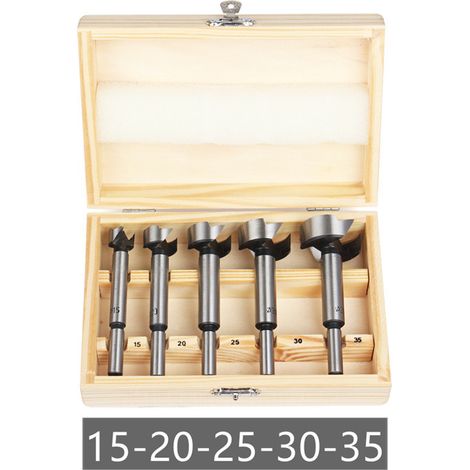 Jeu de 5 mèches avec coffret en bois – 15, 20, 25, 30, 35 mm – forets à façonner en Acier
