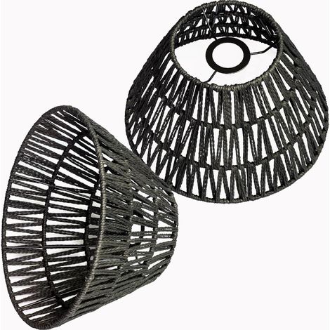 Set of 2 Bohemian Rattan Lampshades Chandelier Lamp Floor Lamp Bohemian Style Table Lamp for Table or Office (Black, Diameter 30 cm, Height 17 cm) (1/5)