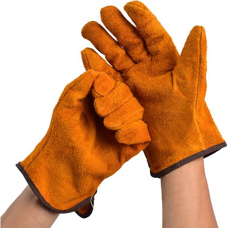 Gants de soudage en cuir jaune double couche, équipement de protection individuelle durable. (1/5)