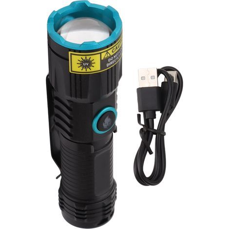 365nm Black Light Flashlight, Zoomable, Type C, Rechargeable, Aluminum Alloy Casing, Portable LED Torch for Pet Urine (1/5)