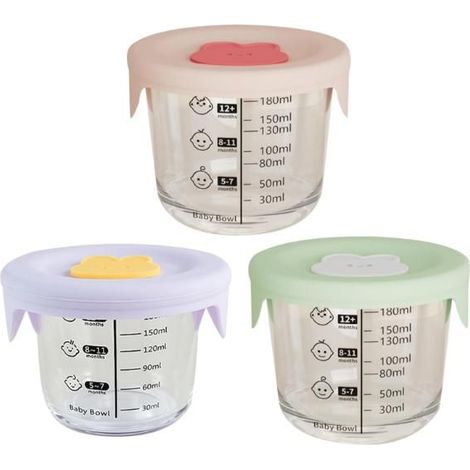 6 pots en verre bébé 230 ml, hermétiques, résistants aux chocs thermiques, pour conservation et réchauffage des repas infantiles