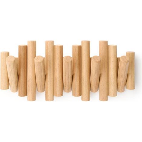 pair Patère murale avec 5 crochets, bois naturel, 37,1 x 16,5 x 4,4 cm (coloris bois)