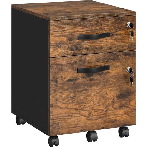 Vasagle – Caisson de bureau à roulettes verrouillable – 2 tiroirs avec serrure – 5 roulettes pivotantes – Dimensions 43,8 x 40 x 54,4 cm – Marron