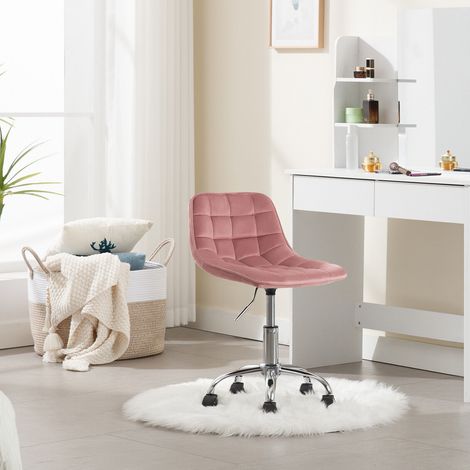 WOLTU Bürostuhl Arbeitshocker Schminkstuhl mit Rollen, 360° drehbar höhenverstellbar, Sitzhocker aus Samt, niedriger Barhocker ergonomisch, Rosa