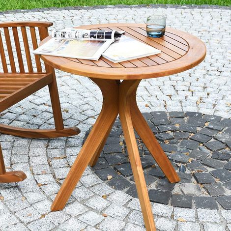 COSTWAY Gartentisch wetterfest, runder Holztisch, Beistelltisch aus Eukalyptusholz, Balkontisch, Bistrotisch für Garten, Balkon, Terrasse, 70 x 70 x 76 cm