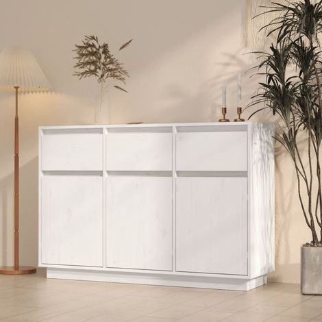Sideboard White 110x34x75 cm Solid Wood Pine vidaXL (1/5)