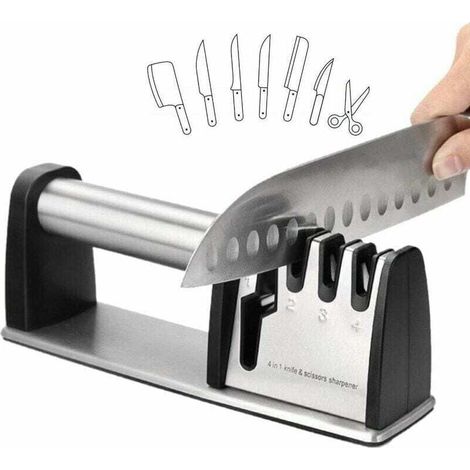 GABRIELLE Aiguiseur Couteaux Professionnel,4-en-1 Aiguiseur de Cuisine Affuteur Manuel Couteau et Ciseaux,Diamant en Acier Tungstène et Tige en Céramique d\'affûtage Système,Antidérapant (1/4)