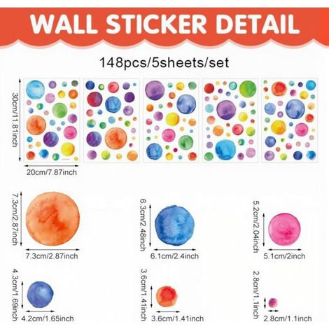 148 Pcs Stickers Muraux Enfant, Stickers Chambre Fille, Sticker Muraux de Point, Autocollants Muraux Pois Bohèmes, Décolle STICKERS (1/5)