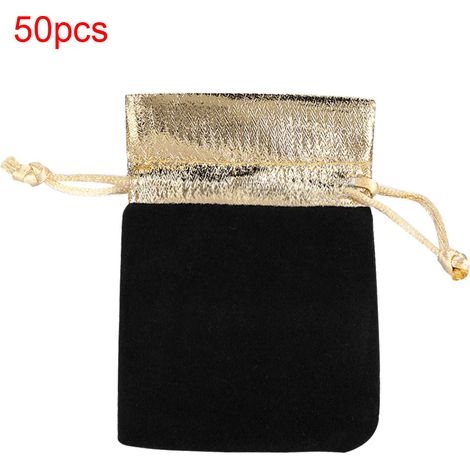 50 pièces de sacs en velours 7x9 cm avec cordon de serrage pour bijoux, mariage et cadeaux - Noir (1/5)