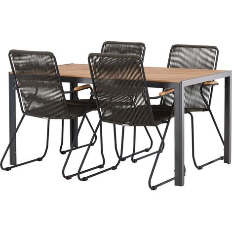 Break set de jardin table 90x150cm naturel, 4 chaises Bois noir. (1/5)