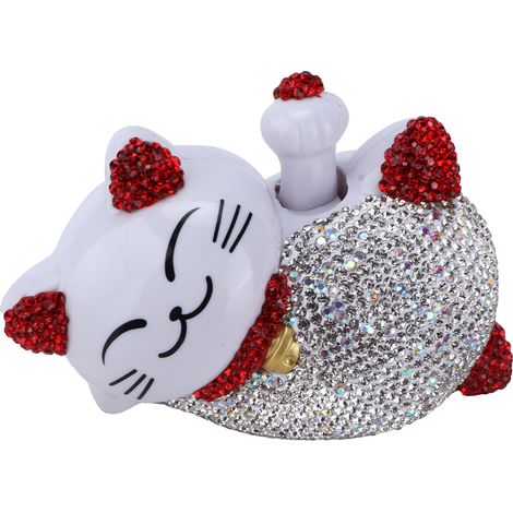Figurine porte-bonheur chat de la fortune, décoration intérieure de voiture, strass brillants, ornement universel pour console centrale et tableau de bord, rouge (1/5)