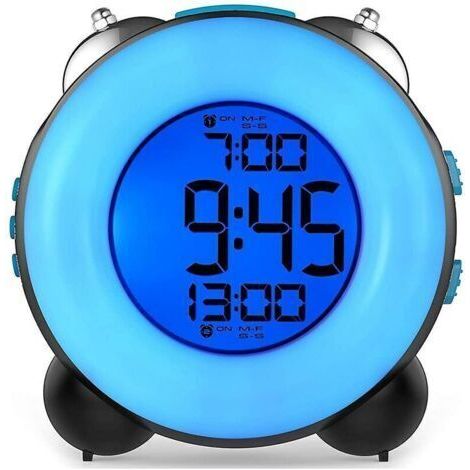 Réveil bruyant pour gros dormeurs avec alarme en option, double réglage d'alarme, fonction snooze (bleu complet) 1 pièce (1/5)