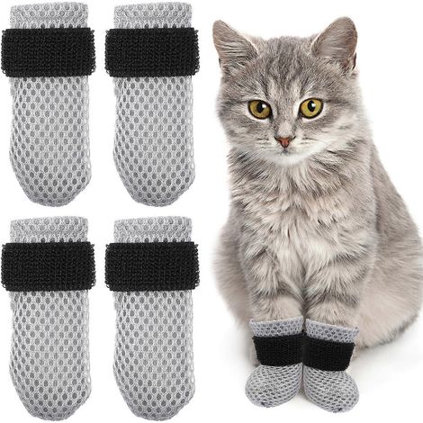 Lot de 4 protège-pattes anti-griffures pour chats, chaussettes et bottes pour chatons, protège-griffes-10X9X0.5CM-Grey (1/3)