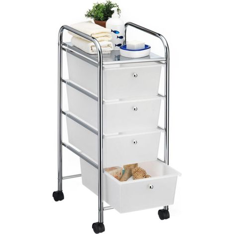Caisson sur roulettes SANO, en métal chromé avec 4 tiroirs en plastique blanc (1/3)