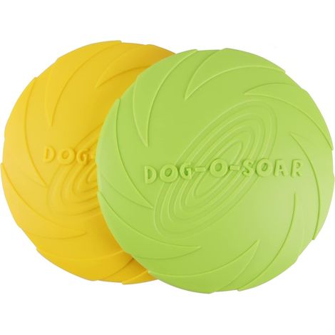 Frisbees pour Chien, Frisbee de Chien, Jouet Chien Frisbee, Disque à Lancer en Caoutchouc Résistant, Frisbi pour Chien pour Jeux Sport Exercice Activité et Jeu en Plein 2PCS (Vert+Jaune) (S)