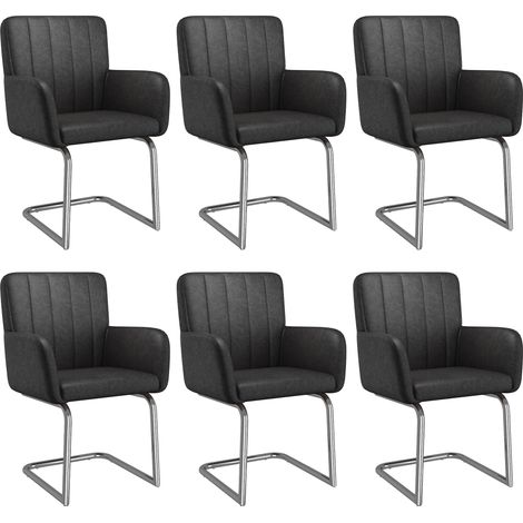 Lot de 4 chaises de salle à manger noires en similicuir avec pieds métalliques zičzackés (1/5)
