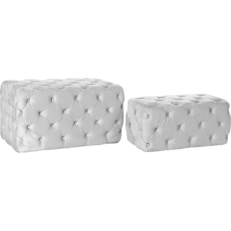 Banc élégant en velours gris repose-pieds confort - Gris clair velouté (1/4)