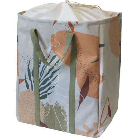 Panier à linge - Poignées en tissu - Imprimé Aromatic Tones - Vert et rose - 30x40x50 - 60 litres - Polycoton (1/4)