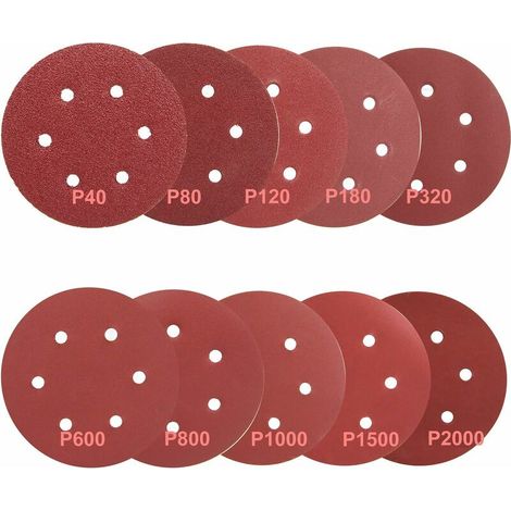 [MAI UTILIZZATO]  INHHUB 100 pezzi 150mm dischi abrasivi in ​​velcro, dischi abrasivi, carta vetrata da 40/80/120/180/320/600/800/1000/1500/2000 (10 dischi per grana)