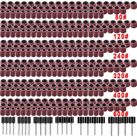 Ensemble de ponceuse de 384 pièces, comprenant 360 bandes abrasives pour ponceuses à ongles et 24 broches de ponceuse à tambour pour outils Dremel.