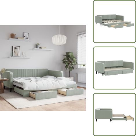 Doppelbett - vidaXL Tagesbett Ausziehbar mit Schubladen Hellgrau 100x200 cm Samt - Schubladenbett (1/5)