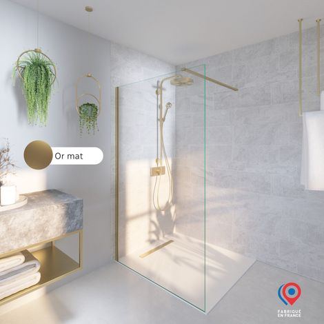 Kit Paroi de douche transparente + Rail Or - Baléares - H.198 x L.120 cm - Fabrication Française AURYS NORMANDIE (1/5)