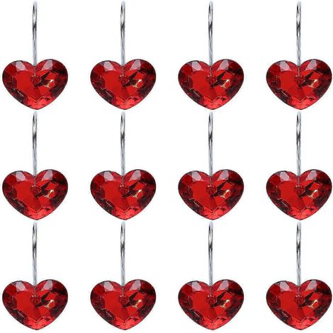 Crochets de rideau de salle de bain en acrylique rouge en forme de cœur (lot de 12) (1/3)