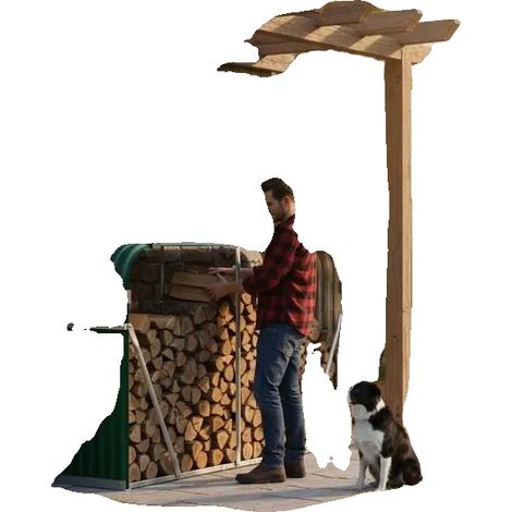 Soporte para leña, acero galvanizado, organizador de leña para exteriores, verde (1/2)