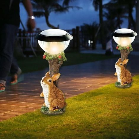 Garden Ornament Cat Statue Solar Powered Light, Animal Figurine Sculpture, Animal Lights Decorative Ornament Rabbit Decoration MUMU