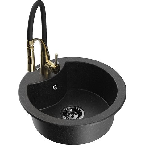 Mexen Diego 1-Becken-Granit-Spüle mit Mischbatterie Aster, Schwarz/Silbermetallic - 6512-73-73450-57-B (1/5)