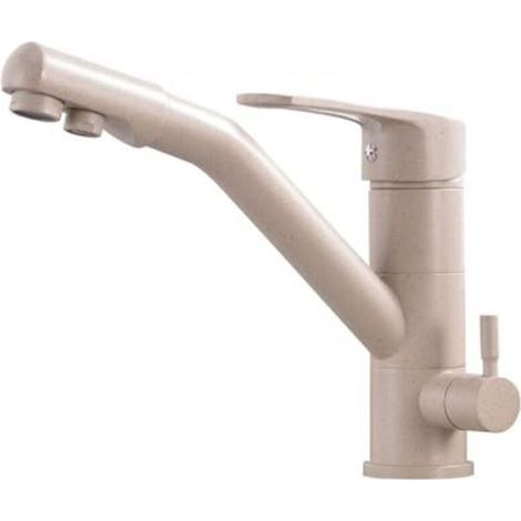 3-way kitchen tap, 360° swivel kitchen tap, sink tap with flexible spout, G3/8 inch (triple connection tap with water filter, beige)