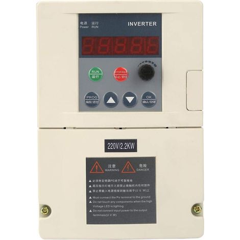 Variateur de Fréquence VFD, Convertisseur de Fréquence d'Inverseur d'Entraînement Entrée Monophasée Sortie Triphasée d'Affichage Numérique de 220V 2.2KW Onduleur (1/5)