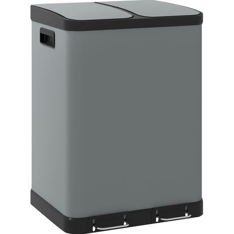 Poubelle à pédale double compartiment 2x30L en métal avec seaux intérieurs, 48,8x39,5x67 cm (1/5)