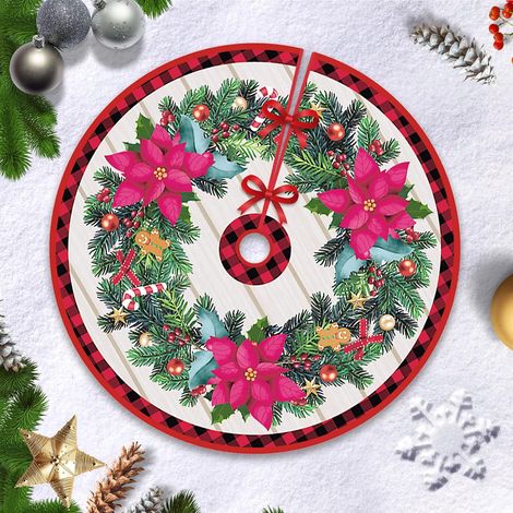 Weihnachtsbaumdecke, Weihnachtsbaum-Unterlage, Weihnachtsbaumschmuck, Weihnachtsbaumdecke „Frohe Weihnachten“, Weihnachtsbaummatte (Khaki-Kranz, 90 cm) (1/5)