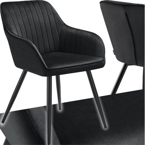Chaise de salle à manger en velours matelassée capitonnée noir (1/5)
