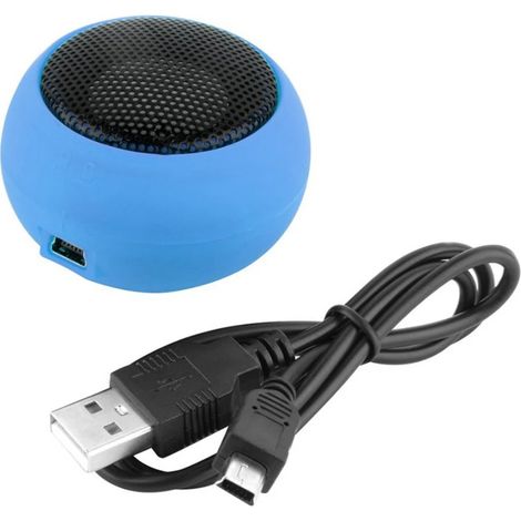 Mini enceinte de voyage portable avec câble audio 3,5 mm, son stéréo, lecteur MP3 pour téléphones et tablettes. Design en forme de hamburger.