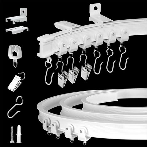 Rail de rideau flexible et pliable - Support mural de plafond de 3,7 m pour rideaux, séparateur de pièce - Rail à rideau incurvé - Système de rail de rideau de plafond robuste pour baies vitrées (1/5)