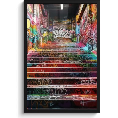 AFFICHE ENCADRÉE Escaliers - Graffiti - Couleurs - Art Cadre Décoration Murale 40x60 (1/5)
