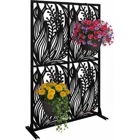 Relaxdays privacy screen, leaves & grasses, garden, balcony & terrace, HxW: 183 x 115 cm, metal, black (1/5)