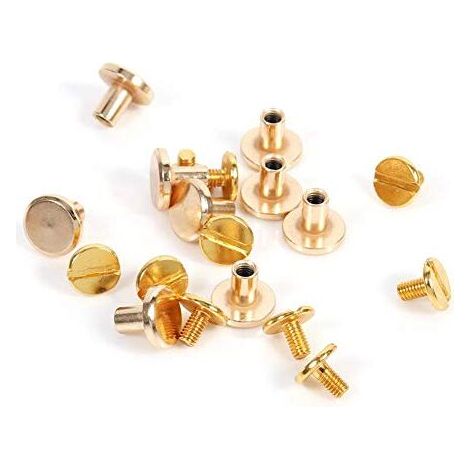 10 Ensembles 5/6.5 / 8mm en Laiton Massif Rivets à les en Cuir Artisanat Ceinture Plate vis en Laiton Solide Rivets tête de Goujon pour Bricolage décoration en Cuir Reliure(8mm) (1/2)