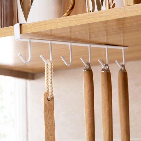 Support de rangement mural pour cuisine – Rail avec crochets – Porte‑verres, porte‑ustensiles, porte‑serviettes – Blanc – Organisateur suspendu (1/4)