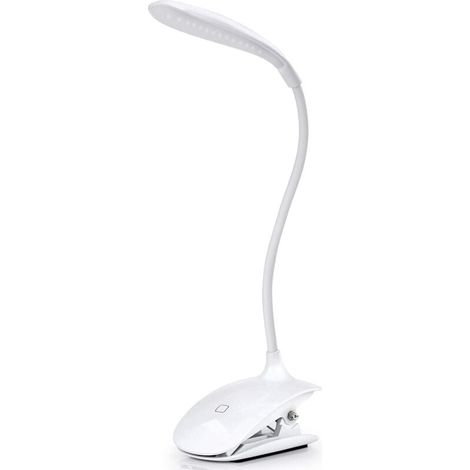 Lampe de lecture LED rechargeable avec pince et câble USB, 3 niveaux de luminosité - Blanche (1/5)