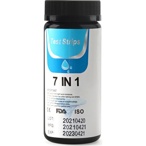 Test Strips - 7-en-1 Pour Spa Et Piscine - Analyse Dureté Totale/Chlore Total/Chlore Libre/Brome/pH/Alcalinité Totale/Nitrite - 50 Pièces (1/5)