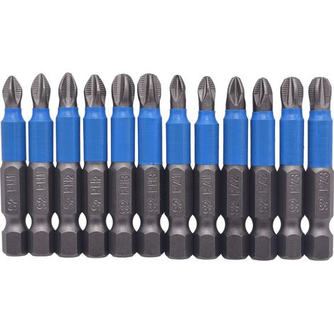 Lot de 12 embouts de tournevis magnétiques en acier S2 50 mm en acier antidérapant PH1 PH2 PH3 PZ1 PZ2 PZ3 1/4" Foret à tête hexagonale à tige hexagonale (1/5)