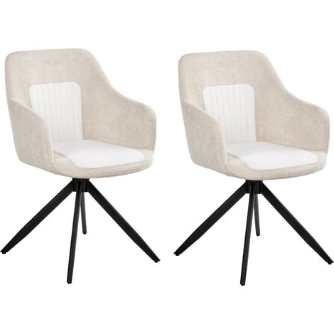 Conjunto de 2 sillas de comedor base giratoria tapizado de tela repelente al agua patas de metal dos colores beige claro Likely