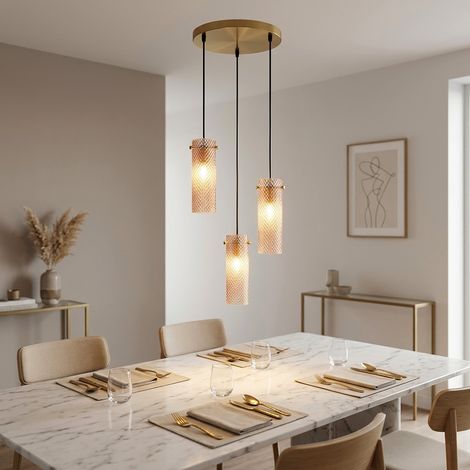 LED Hängeleuchte Pendelleuchte Esszimmerlampe 3-flammig Gold Metall H 120 cm (1/5)