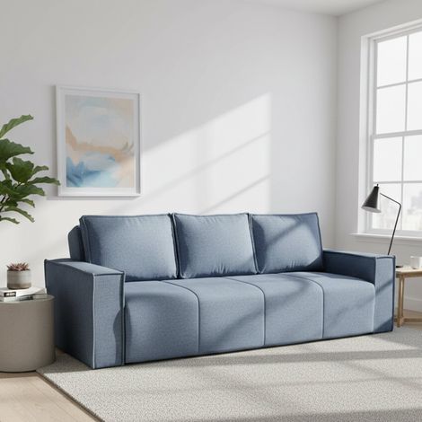 Sofá cama 3 plazas Naturno, con almacenaje, apertura click-clack, lavable, 231x99 cm azul (1/5)