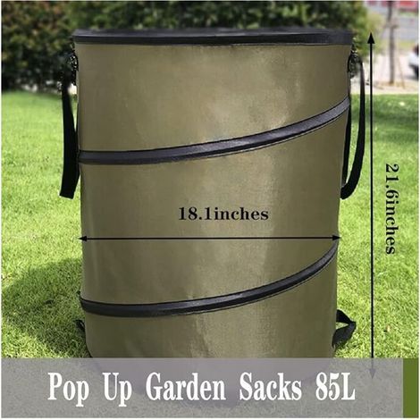Sac de jardin pop-up robuste 85L (ø45 x 55cm), poubelle de jardin pop-up réutilisable pour le camping, le jardinage, les pique-niques et les sacs à déchets de jardin extérieurs. (vert foncé) (1/4)