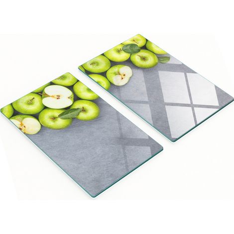Tablas decorativas de cristal para cortar y servir con diseño de manzanas verdes, 2x30x52 cm. (1/5)